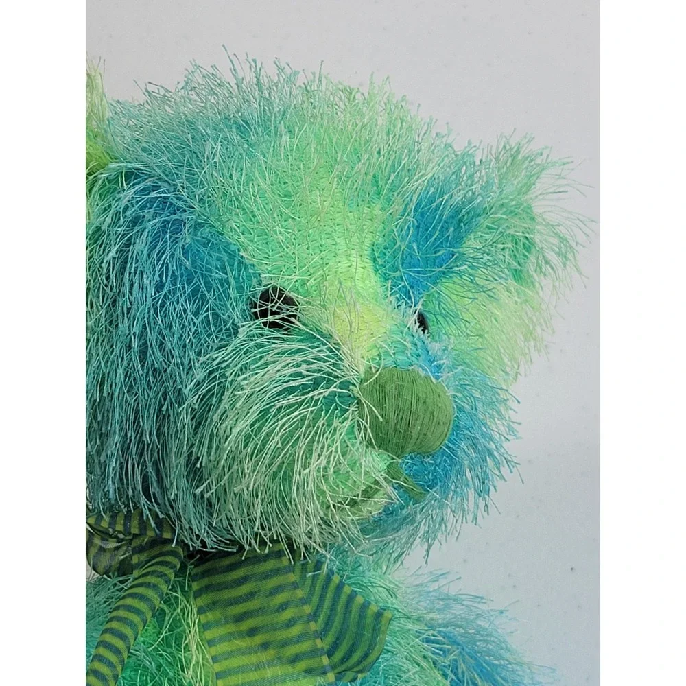 Russ Bearie Roland Plush Teddy Bear Green Blue Striped Bow Soft Toy Collectible